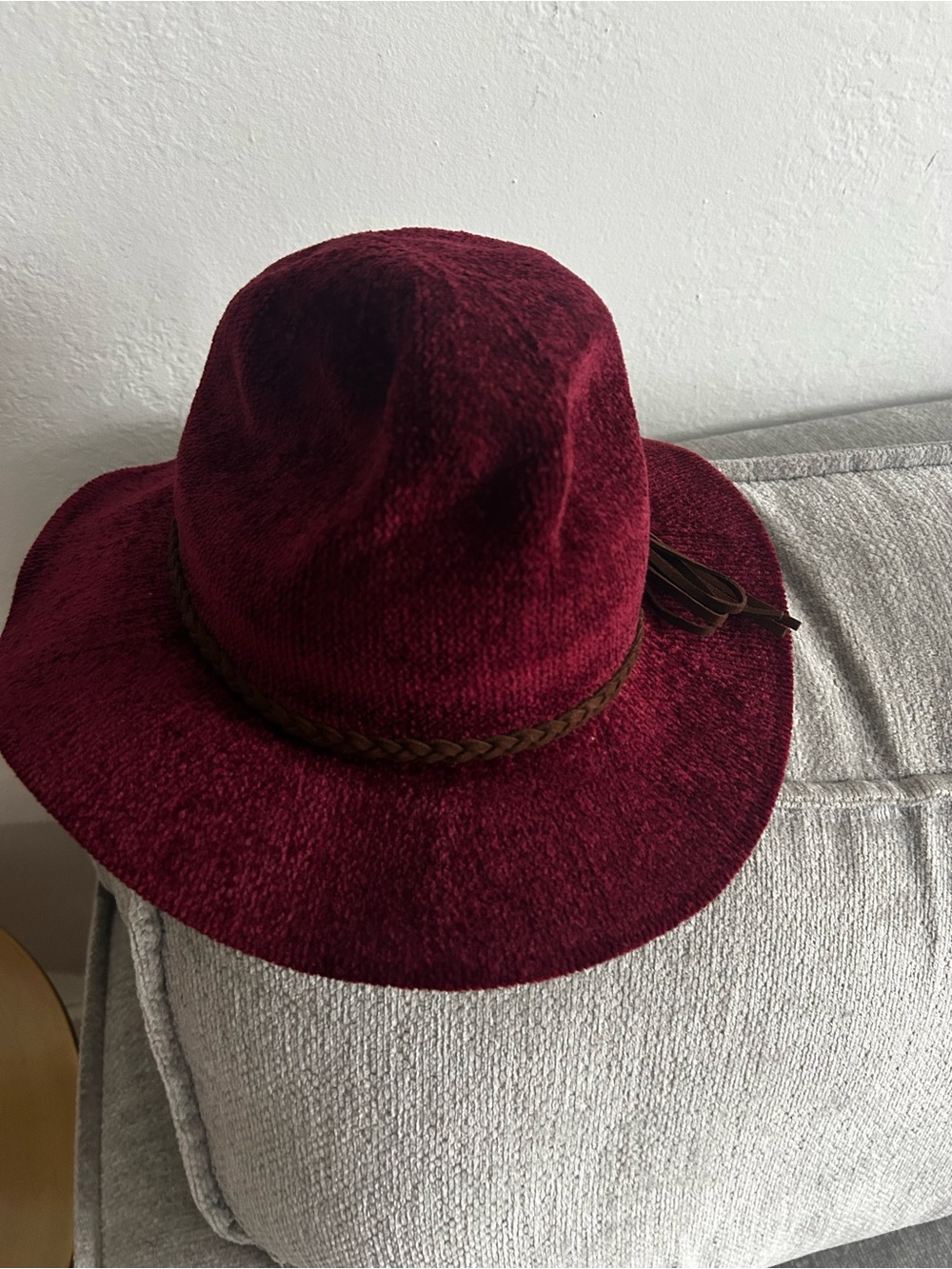 C&C California Packable Fedora Hat Velvet Boho Burgundy Braided Hat Band